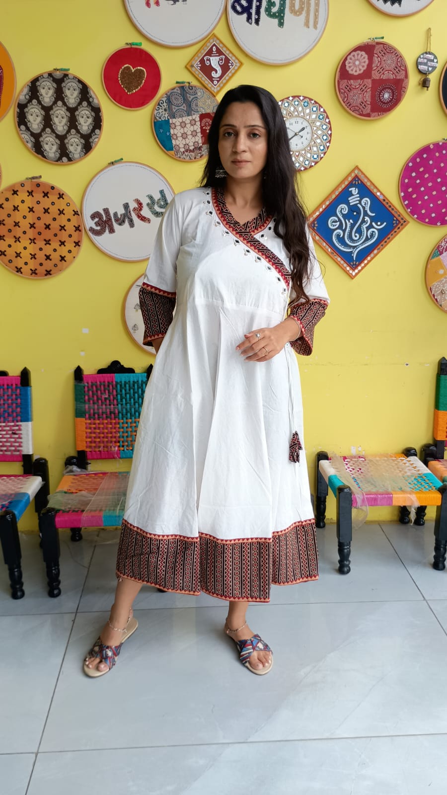 "Nish"White plain cotton kedia style kurti