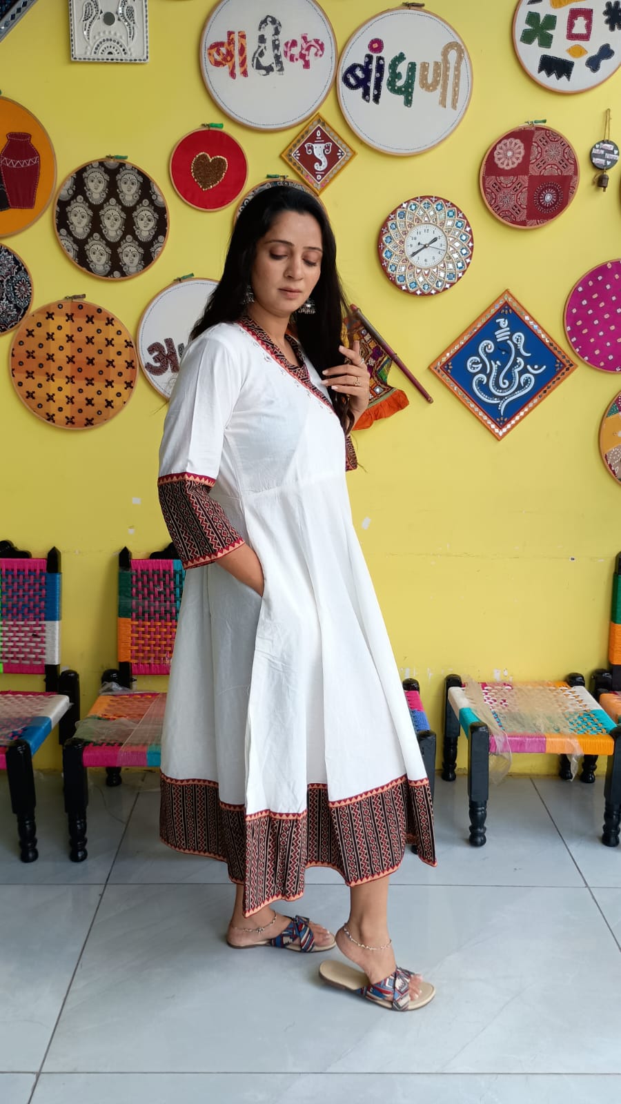 "Nish"White plain cotton kedia style kurti