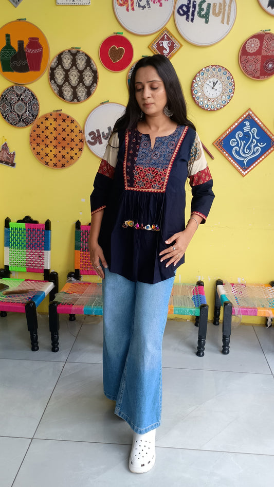 "Rishika" Blue colour plain cotton short top