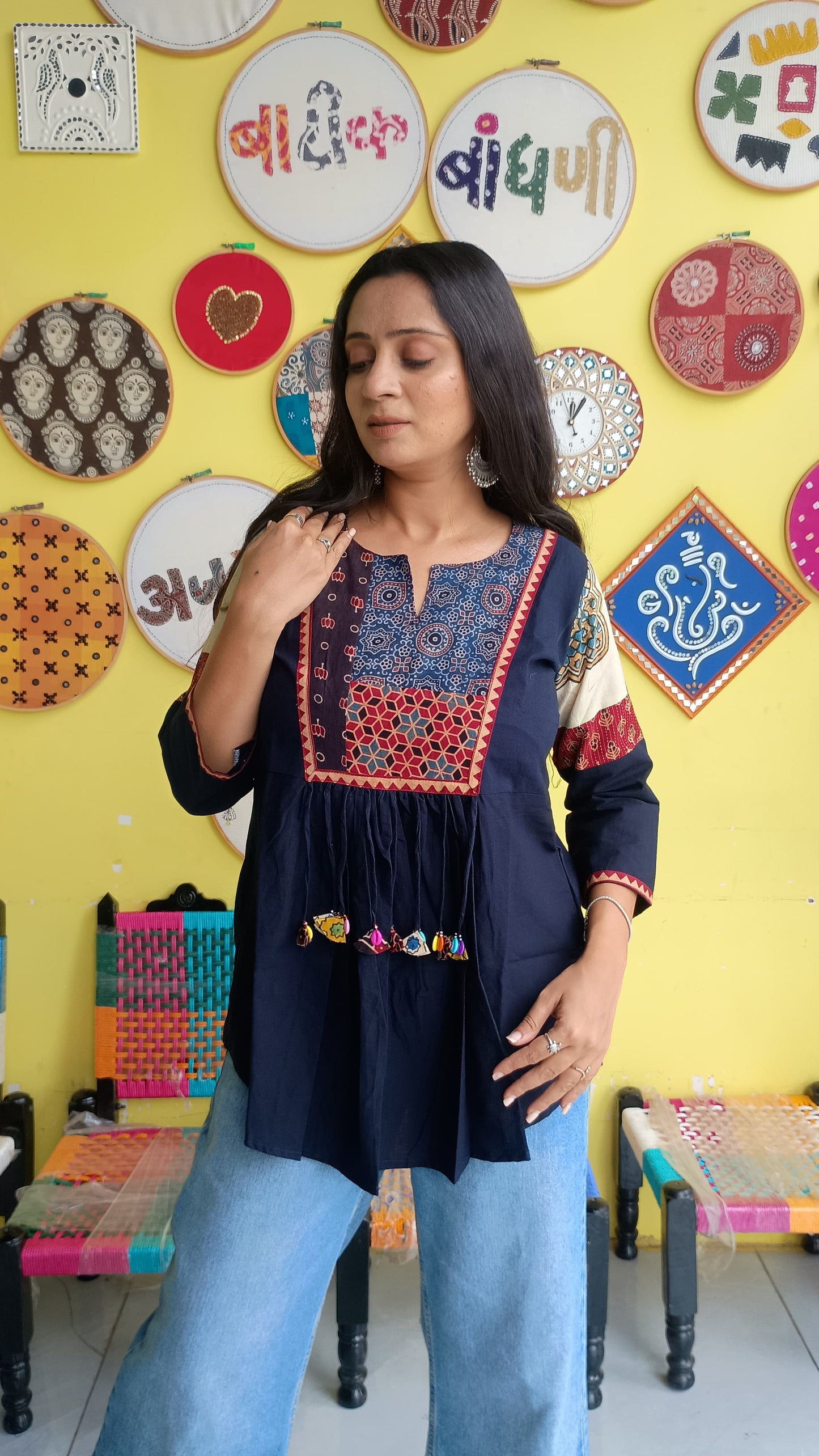 "Rishika" Blue colour plain cotton short top
