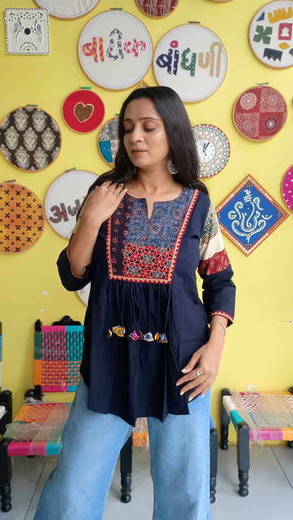 "Rishika" Blue colour plain cotton short top