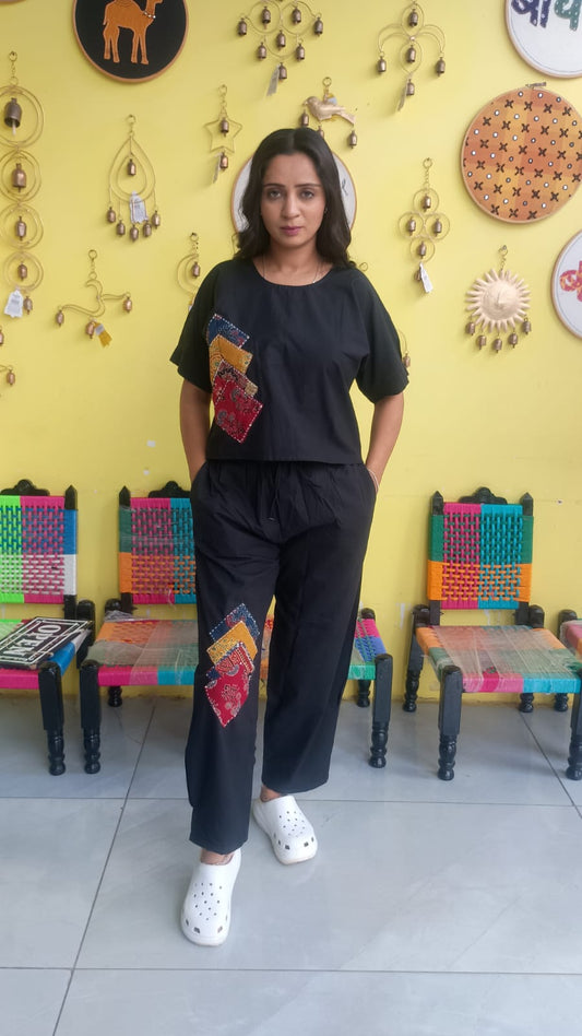 "Sophia" Plain cotton crop top pant co-ord set