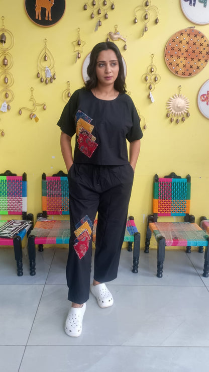 "Sophia" Plain cotton crop top pant co-ord set