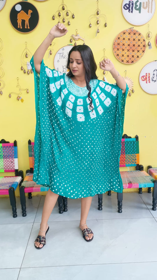 "Noor"Modal Bandhani with sibori print Kaftan