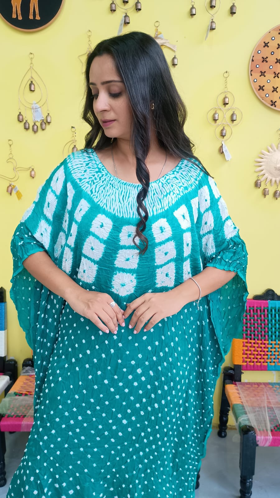"Noor"Modal Bandhani with sibori print Kaftan