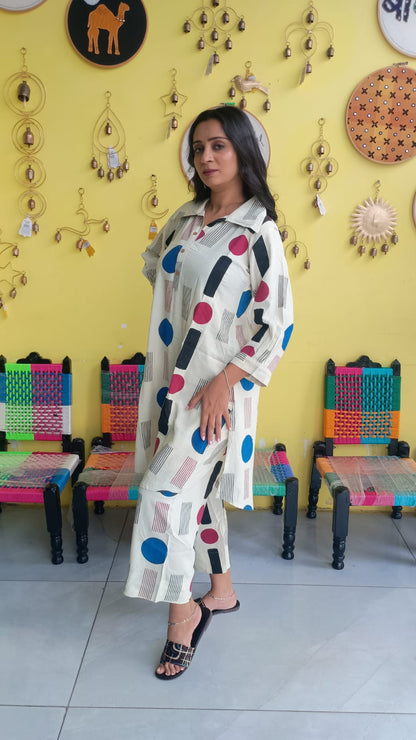 "Vanya" White Semi rayon cotton co-ord set