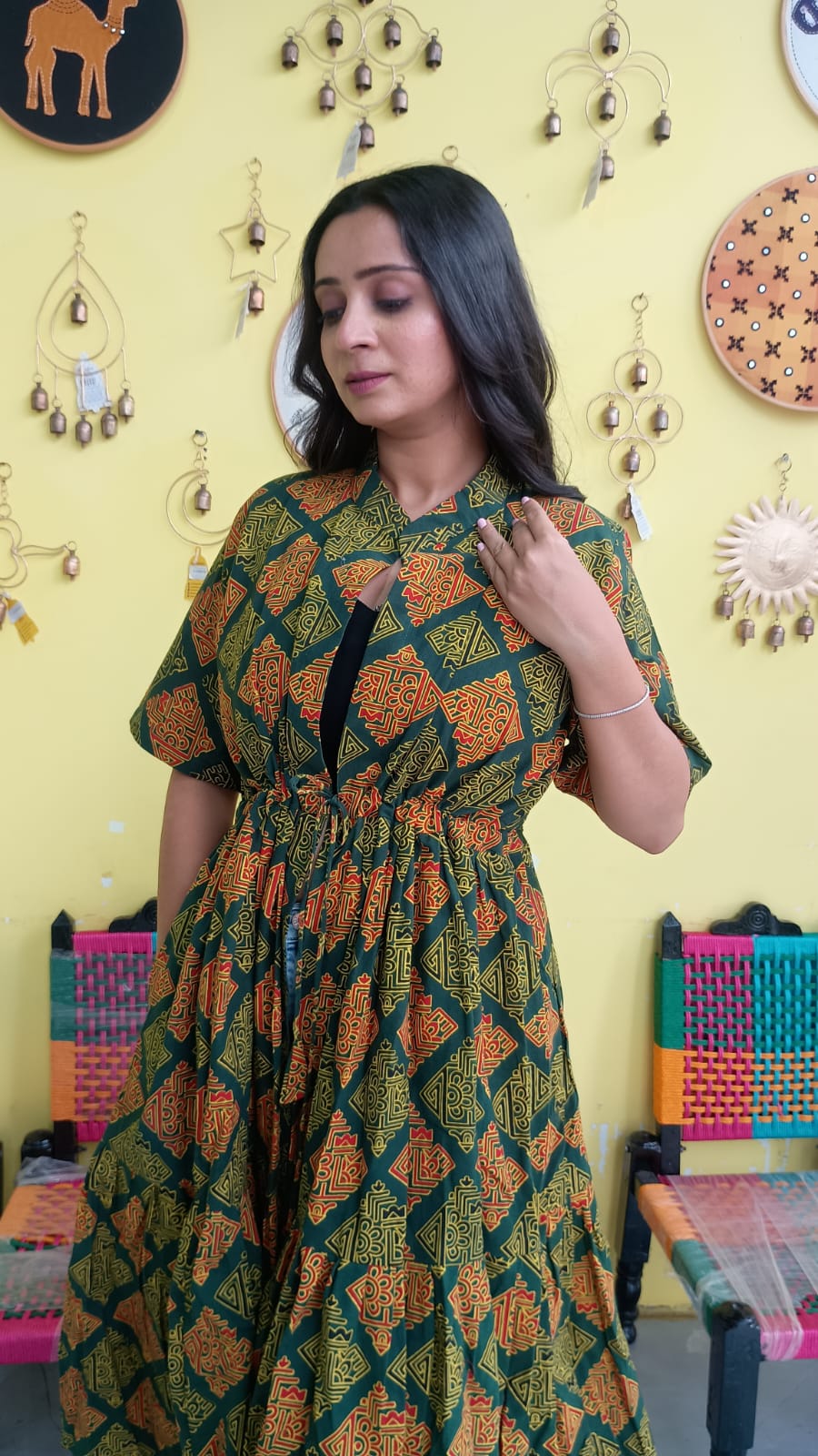 "Ira" Semi Natural cotton two layer long shrug