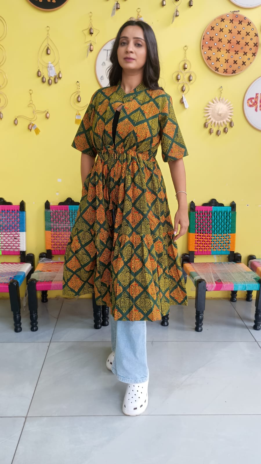 "Ira" Semi Natural cotton two layer long shrug