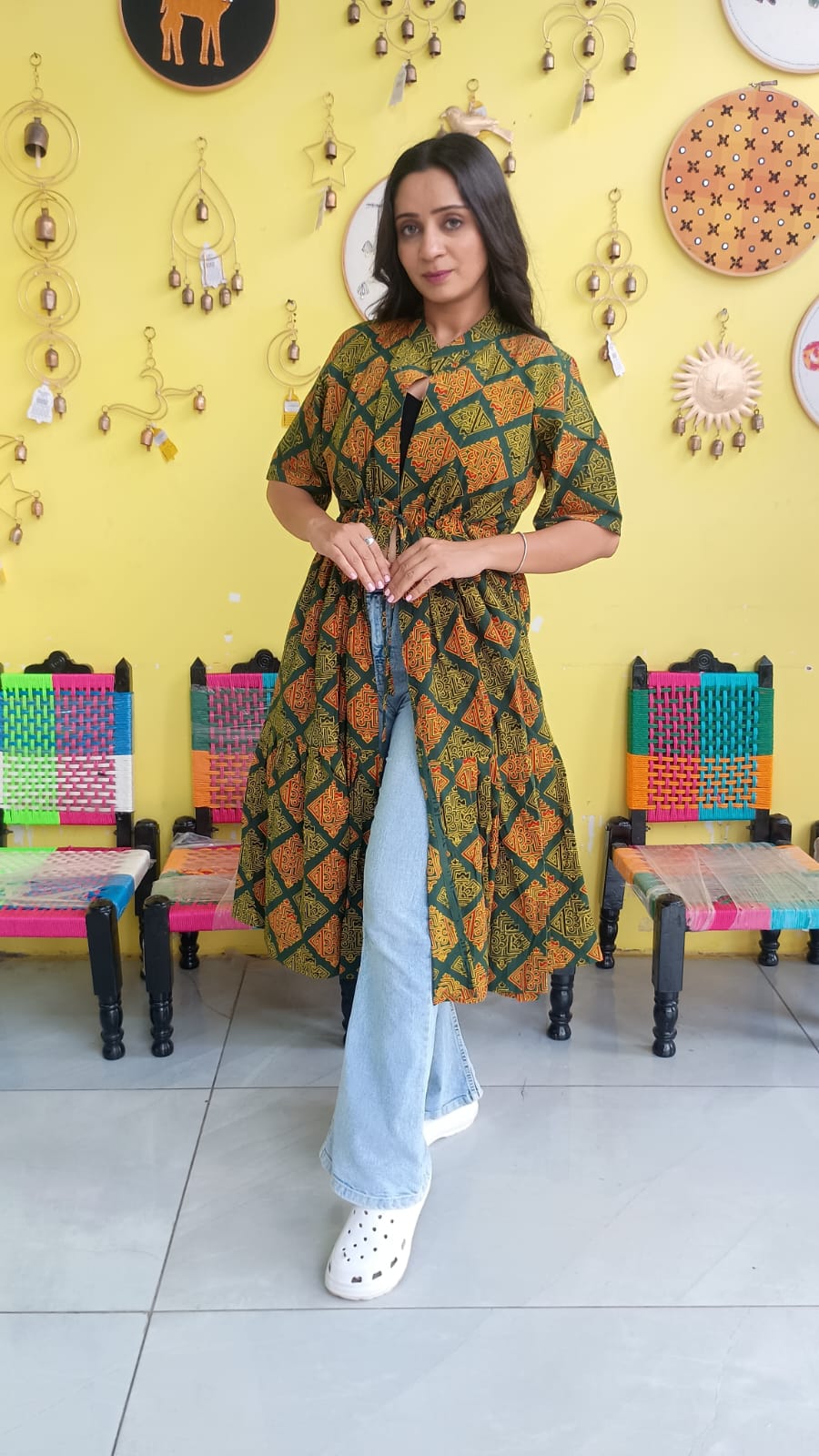 "Ira" Semi Natural cotton two layer long shrug