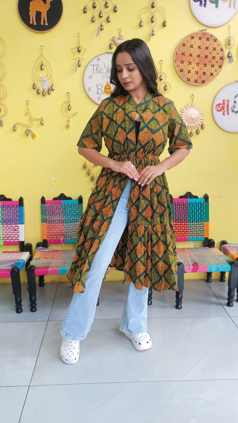 "Ira" Semi Natural cotton two layer long shrug
