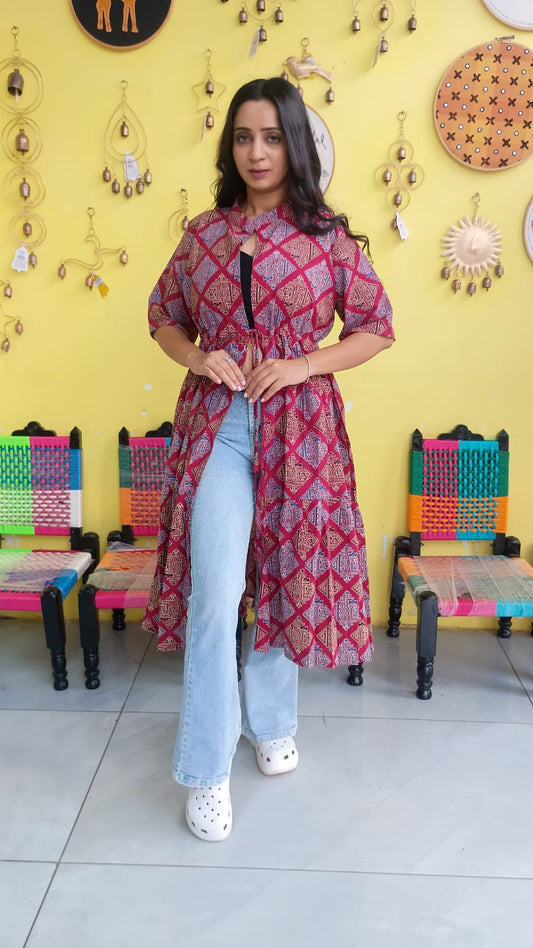 "Ira" Semi Natural cotton two layer long shrug