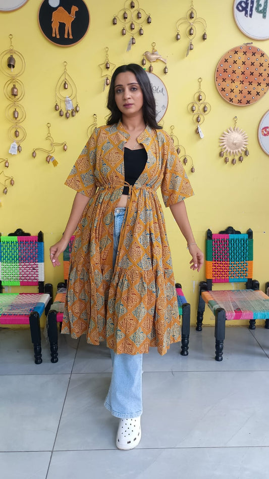 "Ira" Semi Natural cotton two layer long shrug