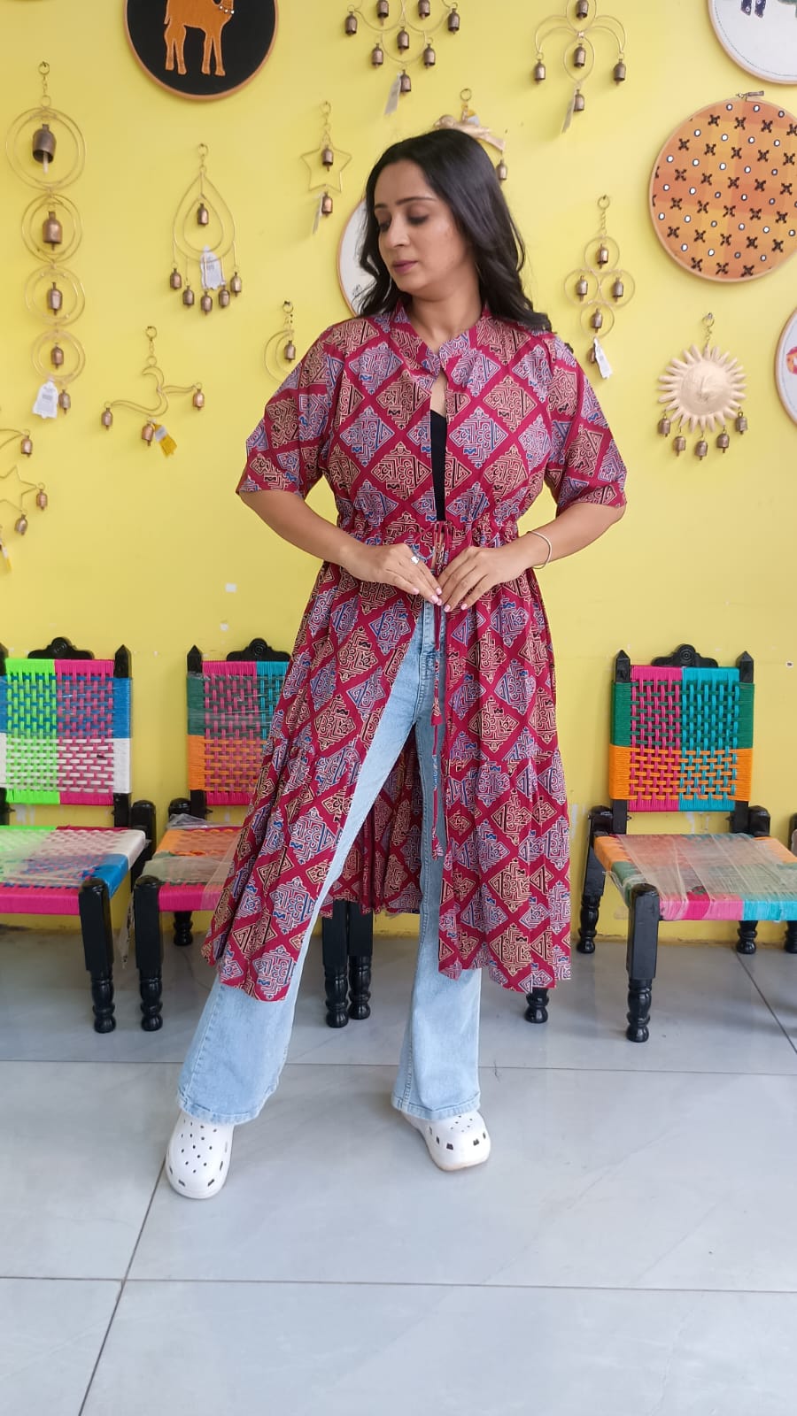 "Ira" Semi Natural cotton two layer long shrug