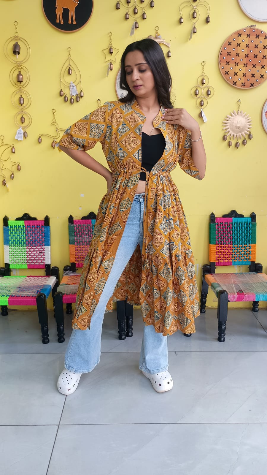 "Ira" Semi Natural cotton two layer long shrug