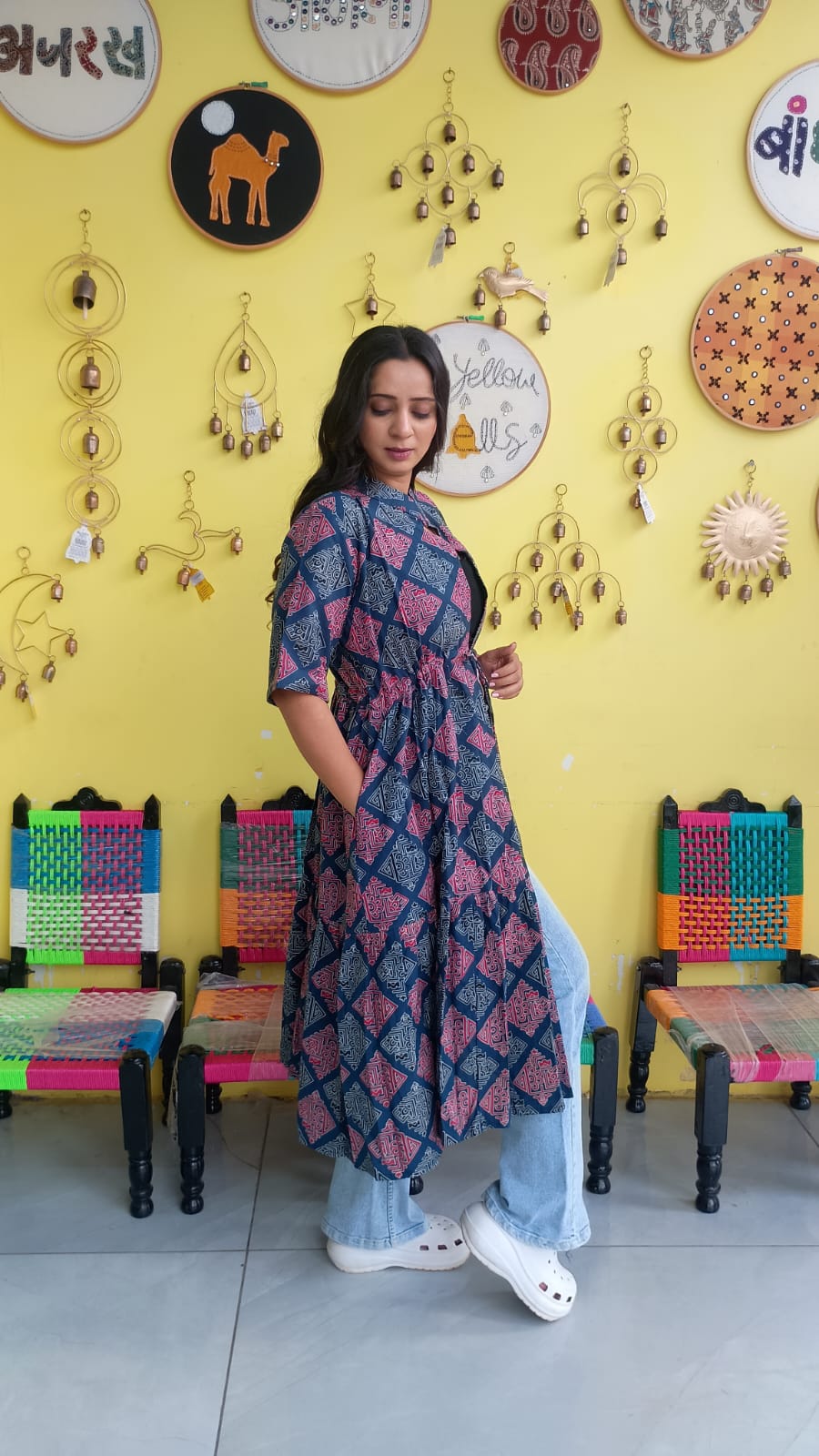 "Ira" Semi Natural cotton two layer long shrug