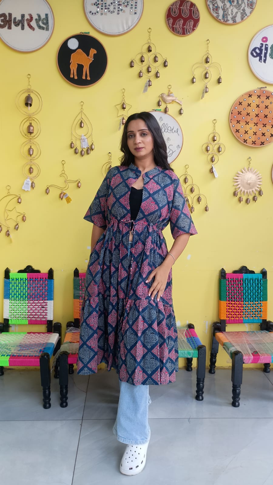 "Ira" Semi Natural cotton two layer long shrug