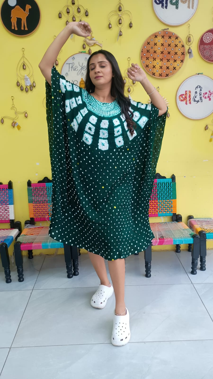"Noor" Modal Bandhani with sibori print Kaftan