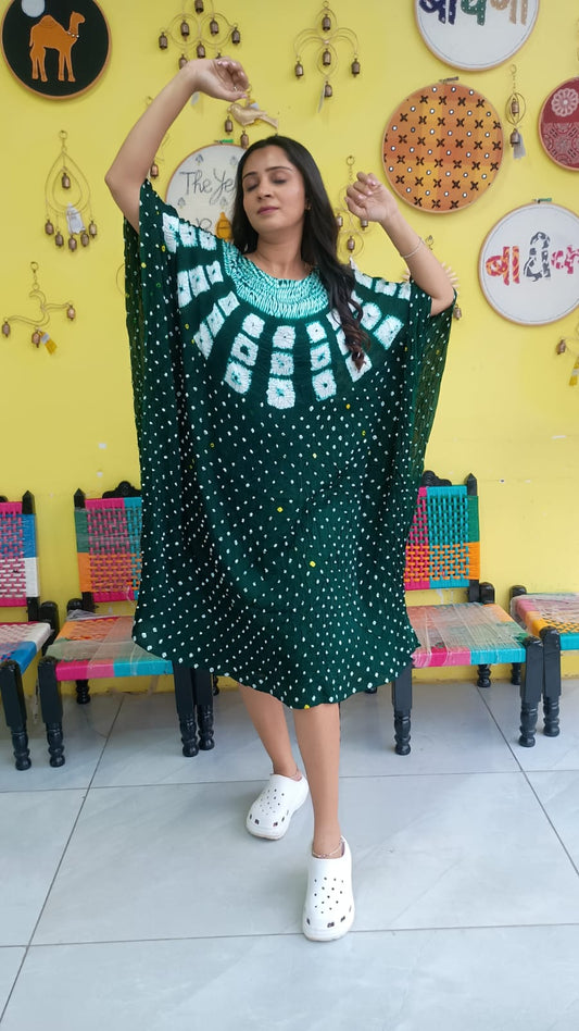 "Noor" Modal Bandhani with sibori print Kaftan