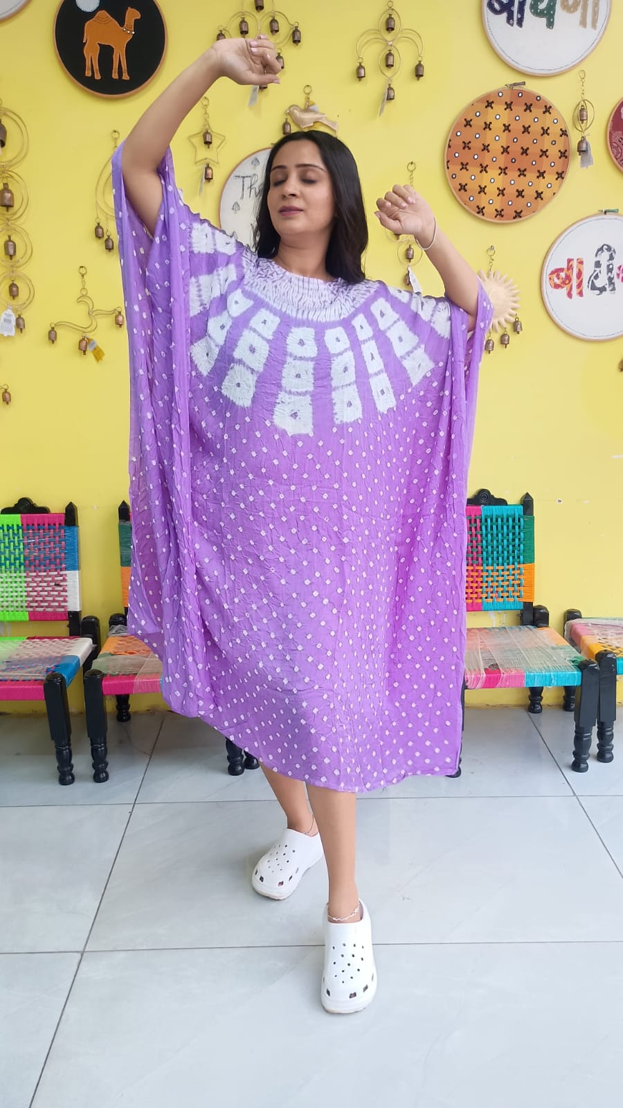 "Noor" Modal Bandhani with sibori print Kaftan
