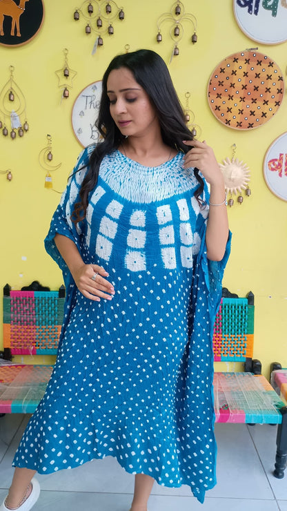 "Noor"Modal Bandhani with sibori print Kaftan