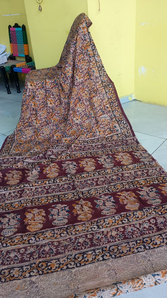 "Madhvi"Handblock cotton kalamkari cotton saree