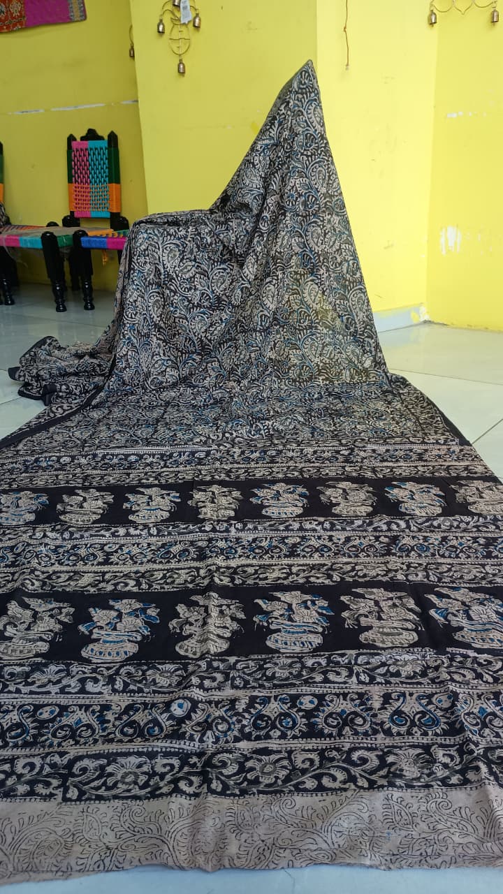 "Madhvi"Handblock cotton kalamkari cotton saree