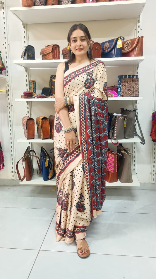 "Prachi "Modal silk ajrakh print saree.