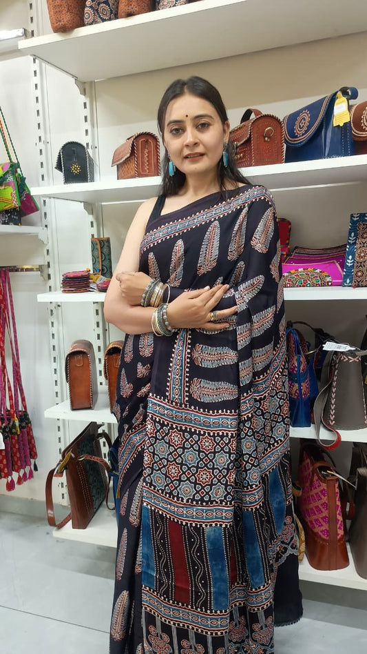 "Prachi "Ajrakh pure modal silk saree