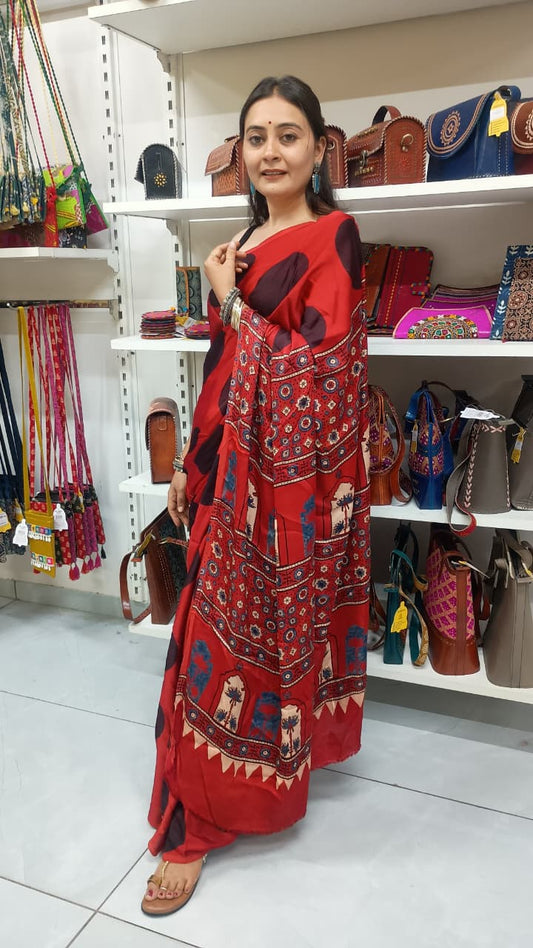 "Prachi "Modal silk ajrakh print saree