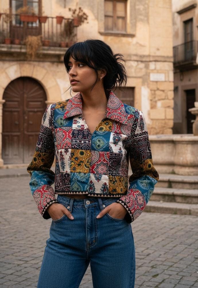 "Shirin" New mashroo patch work jacket style blouse