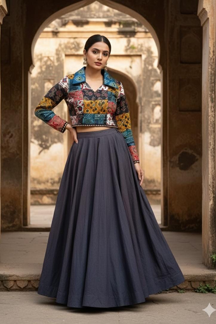 "Shirin" New mashroo patch work jacket style blouse