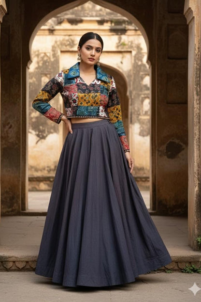 "Shirin" New mashroo patch work jacket style blouse