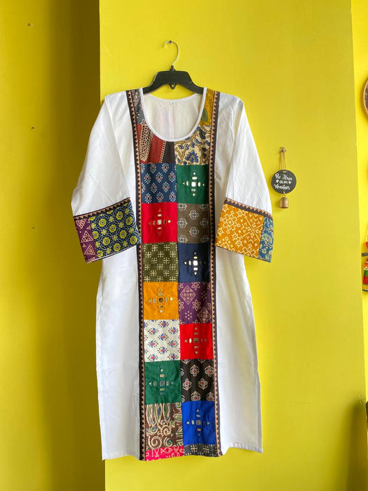 "Aneri" Plain panel mirror work long straight kurti