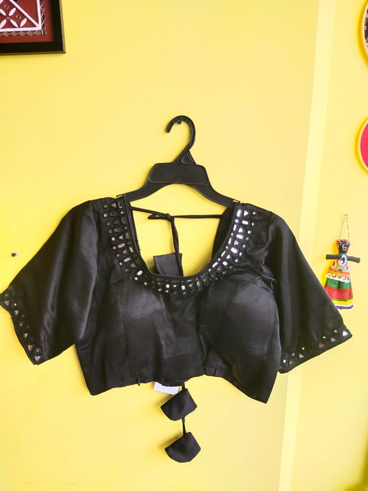 "Shriya" Black Mashroo mirror work blouse