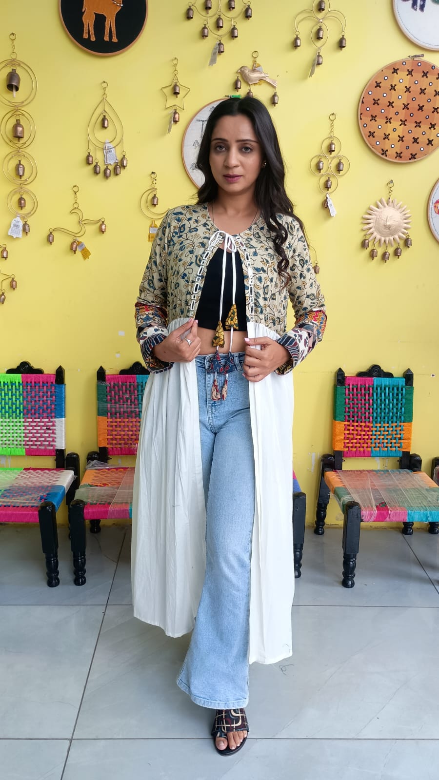 "Ishani" White Long navratri special jacket