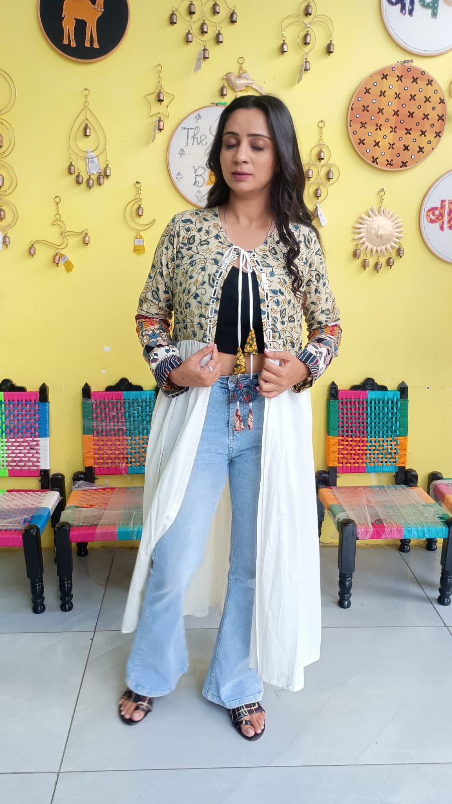 "Ishani" White Long navratri special jacket
