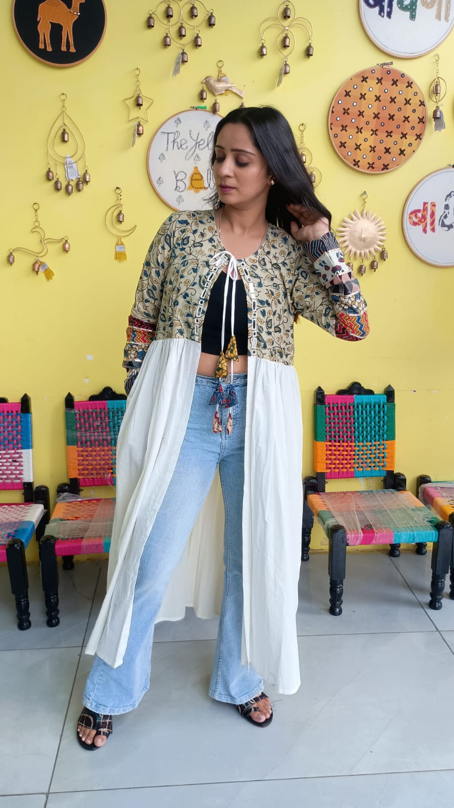 "Ishani" White Long navratri special jacket