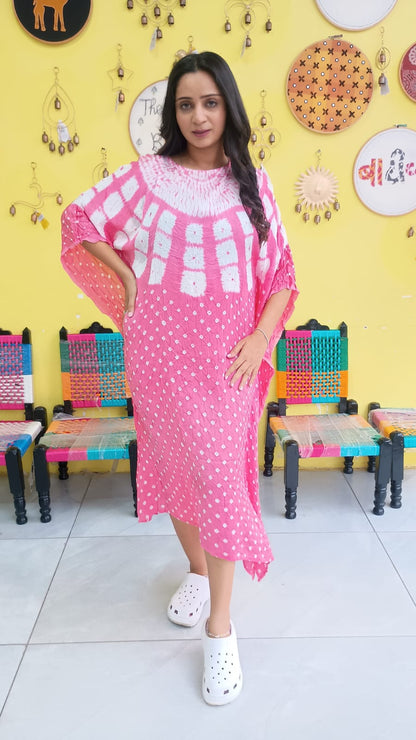 "Noor" Pink Modal Bandhani with sibori print Kaftan