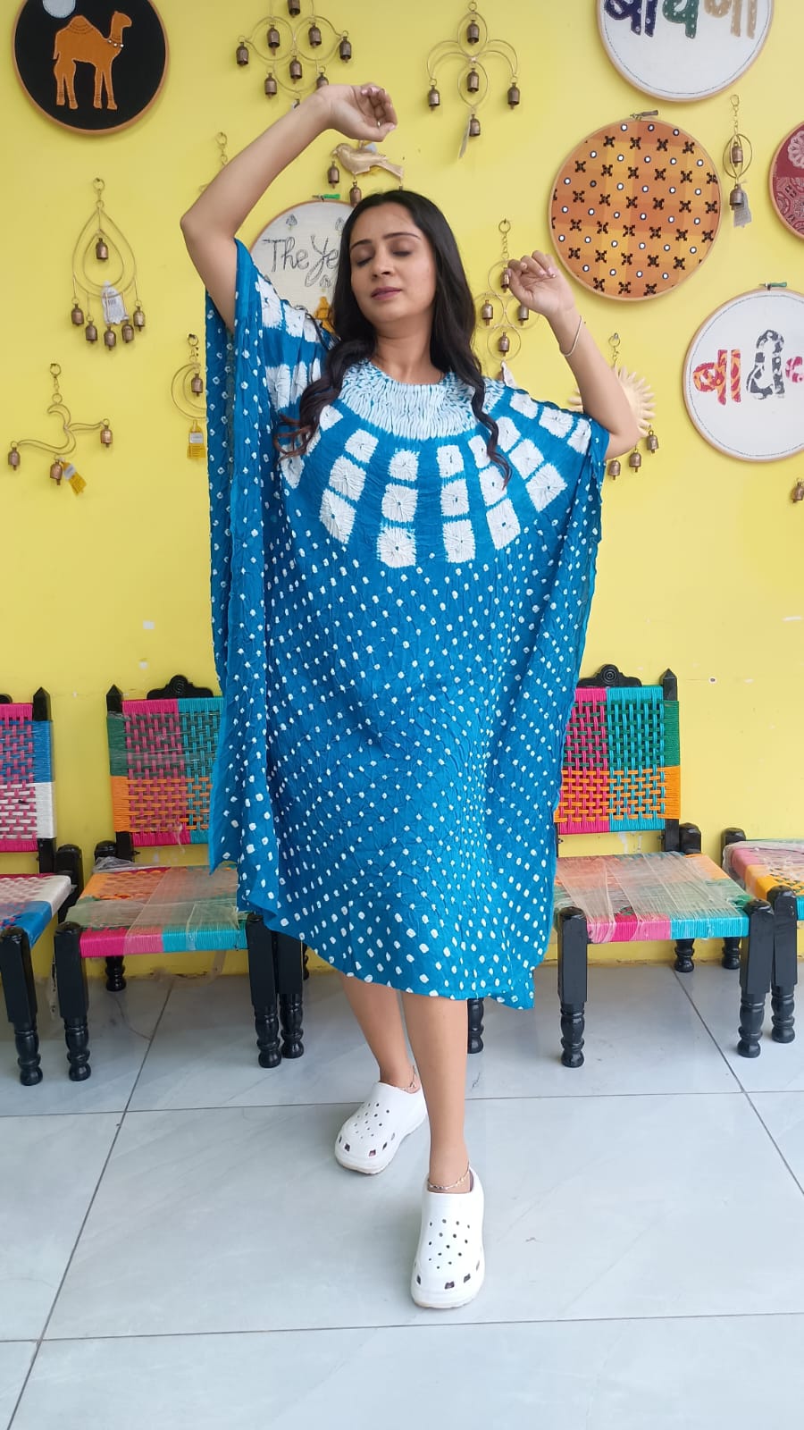 "Noor"Modal Bandhani with sibori print Kaftan