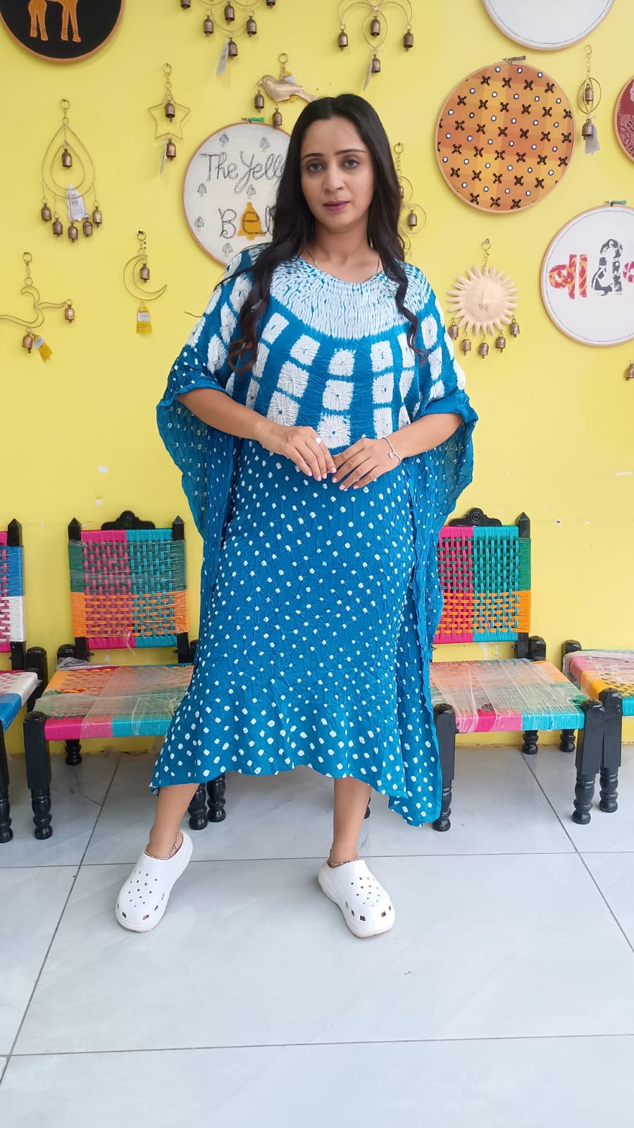 "Noor"Modal Bandhani with sibori print Kaftan