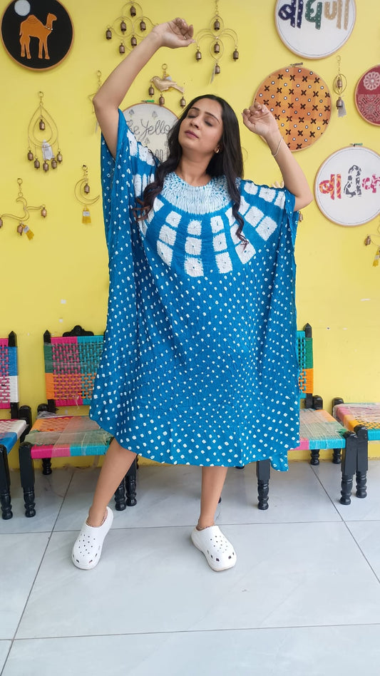 "Noor"Modal Bandhani with sibori print Kaftan