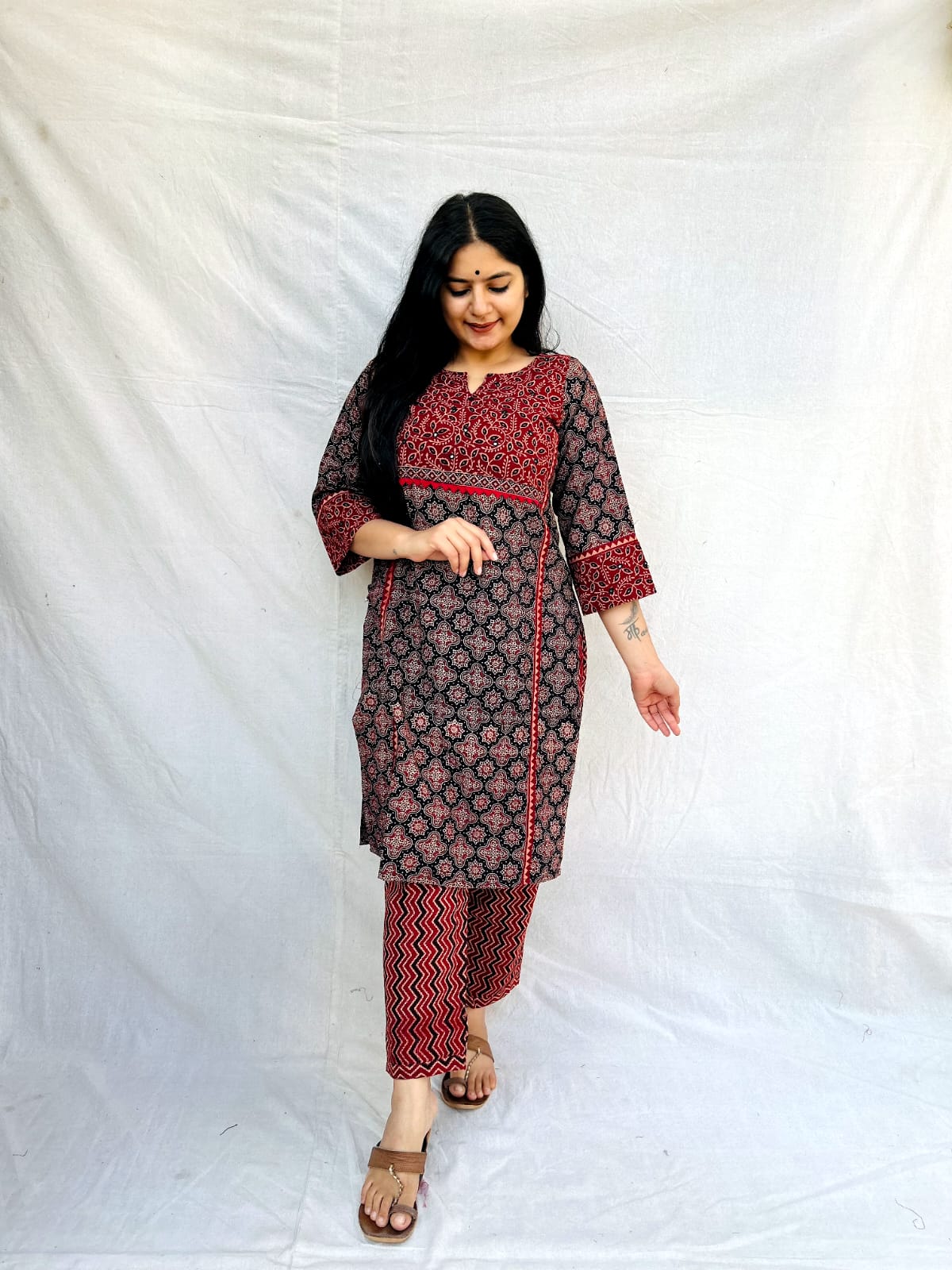 "JEEVA" AJRAKH COTTON KURTI PANT SET