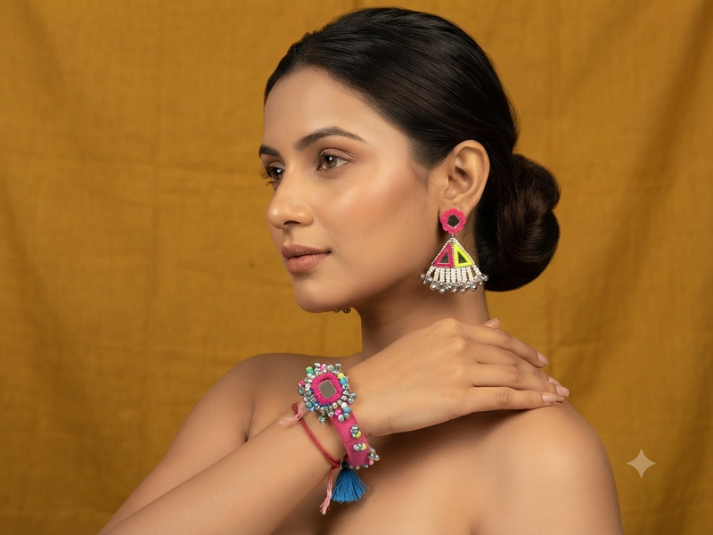 BOHO HANDMADE ONE HAND KADA WITH EARRINGS SET