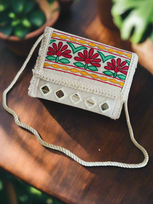 *Navita* khadi cotton mirror work sling bag