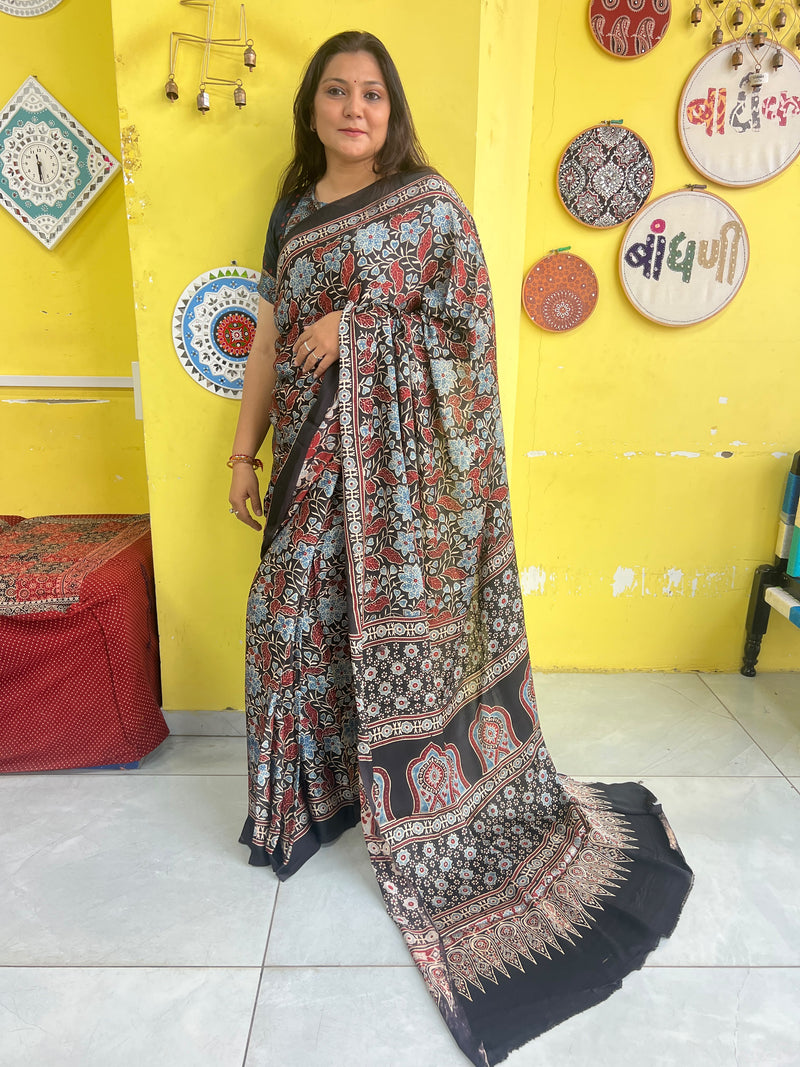 'NOOR' FESTIVE MODAL SILK AJRAKH SAREE