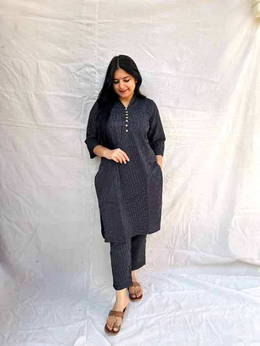 BLACK KATHA COTTON CO-ORD SET