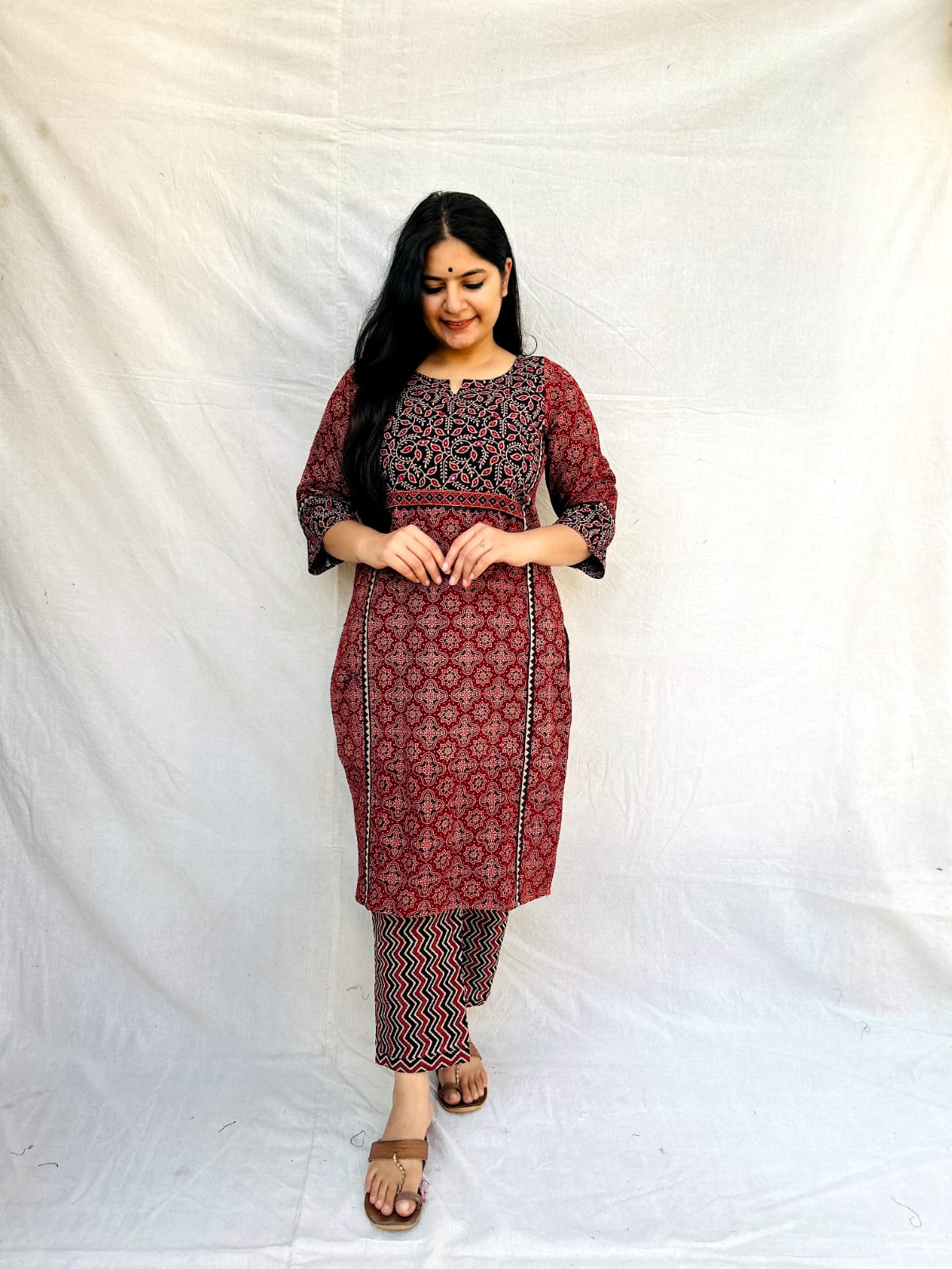 "JEEVA" AJRAKH HANDBLOCK COTTON KURTI PANT SET