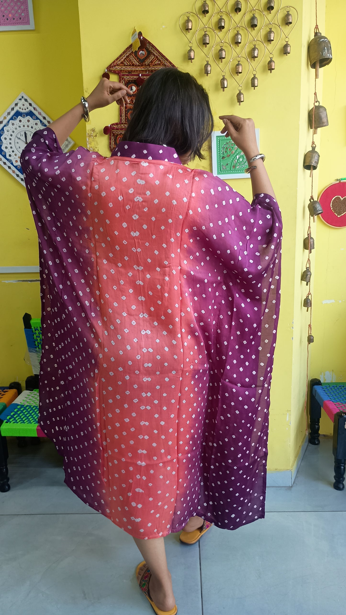 "Noor"New Modal Bandhani Double colour kaftan