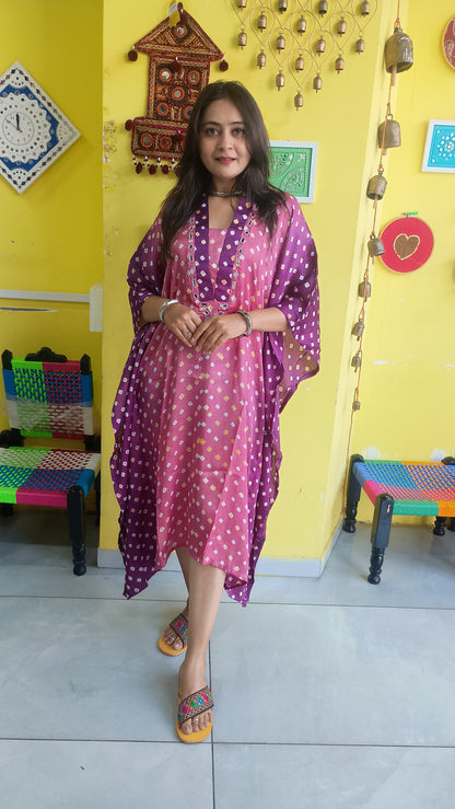 "Noor" Modal Bandhani with sibori print Kaftan