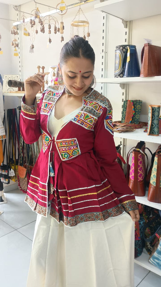 "Navratri kedia" Maroon plain handwork kedia